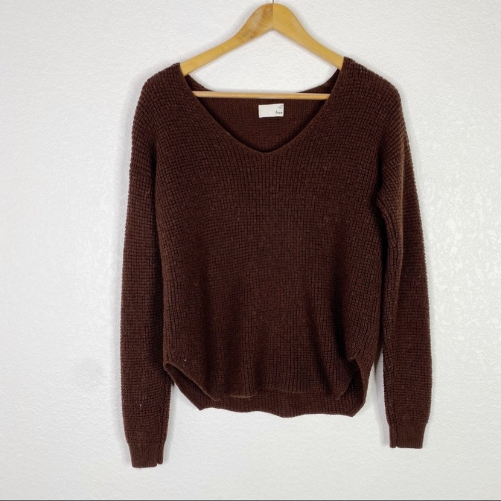 Wilfred Free Brown Wolter 100% Merino Wool Waffle Knit Sweater